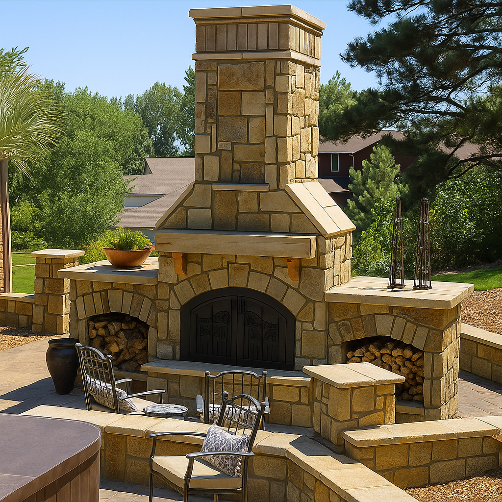 Stonewright Manor Grand Outdoor Fireplace
