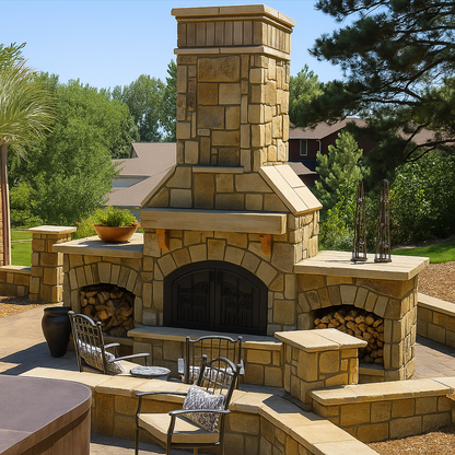 Stonewright Manor Grand Outdoor Fireplace